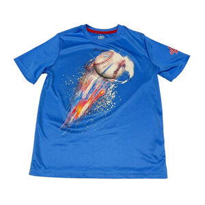 Athletic Works Boys Blue Baseball Graphics Short-Sleeve T-Shirt Size 10/12 EUC
